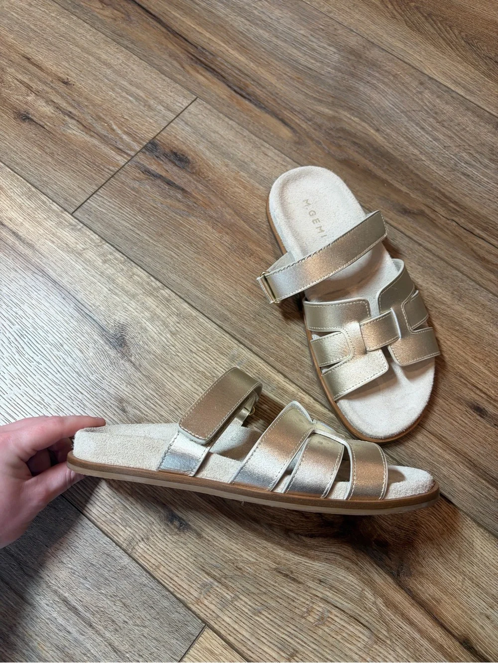 M.Gemi The Emanuela Leather Slide Sandals Metallic Champagne Gold Size 37 Italy